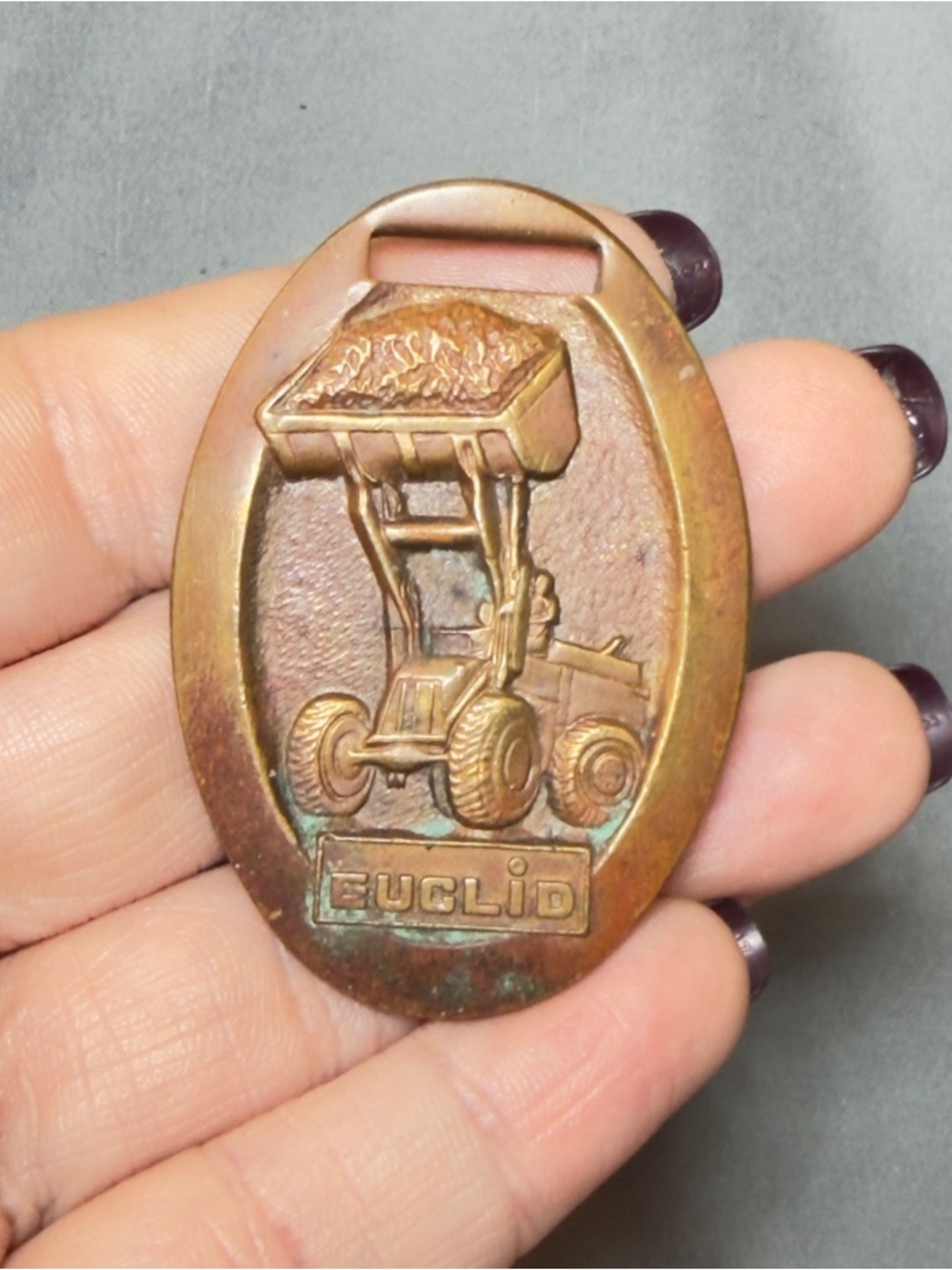 Euclid Wheel Loader Brass Pocket Watch Fob Vintage Advertising Promo 2”